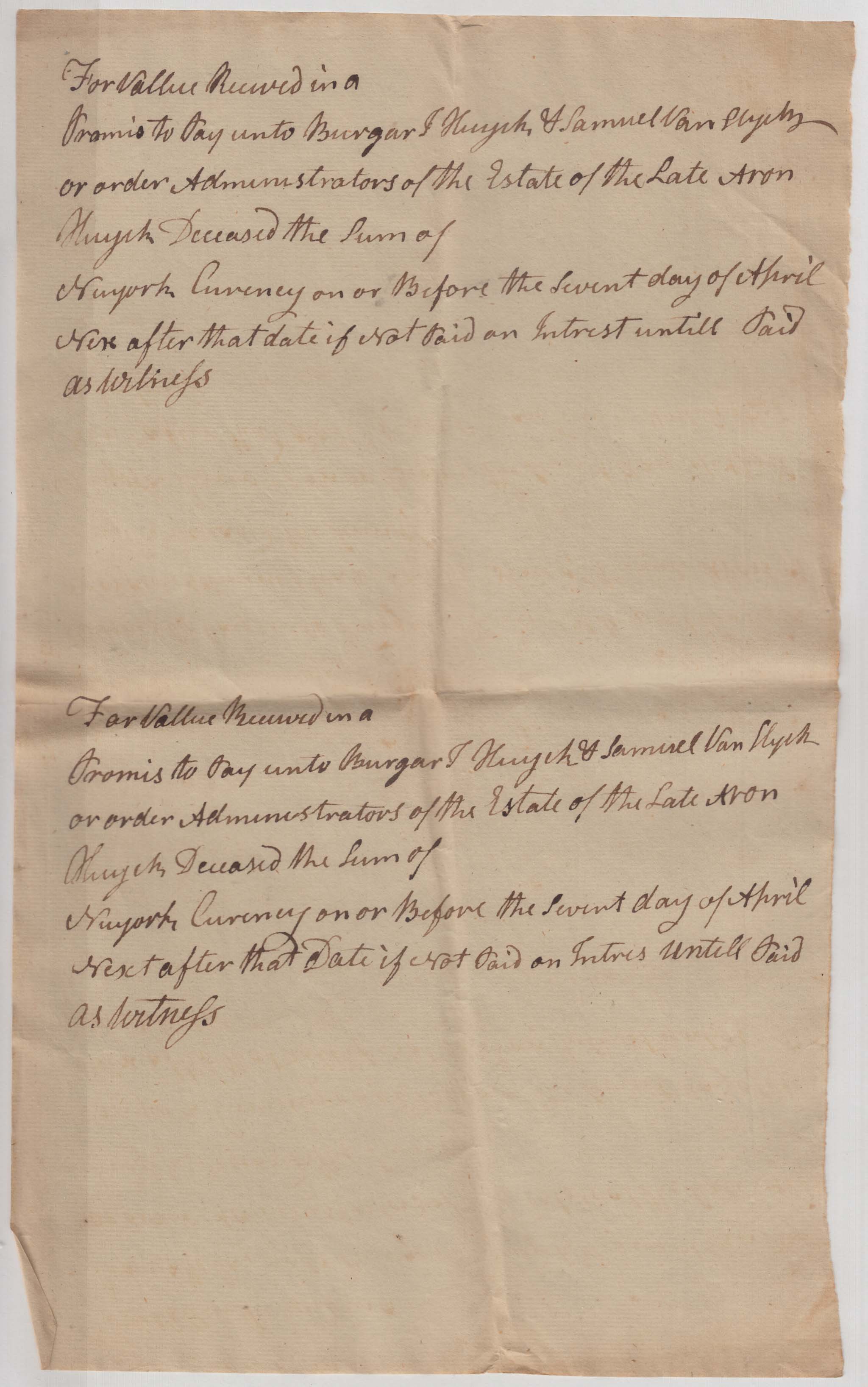 BH048, 1796-01-06 Promissory Note, 16 Blank Promissory Notes to Pay the Administrators of Aron Huyck's Estate
